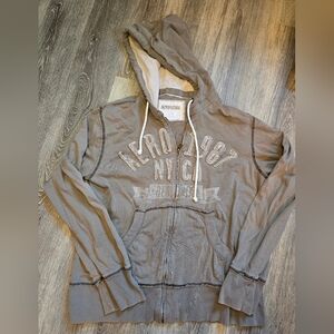 Aeropostale Greenish Gray Zip-Up Hoodie Size Large